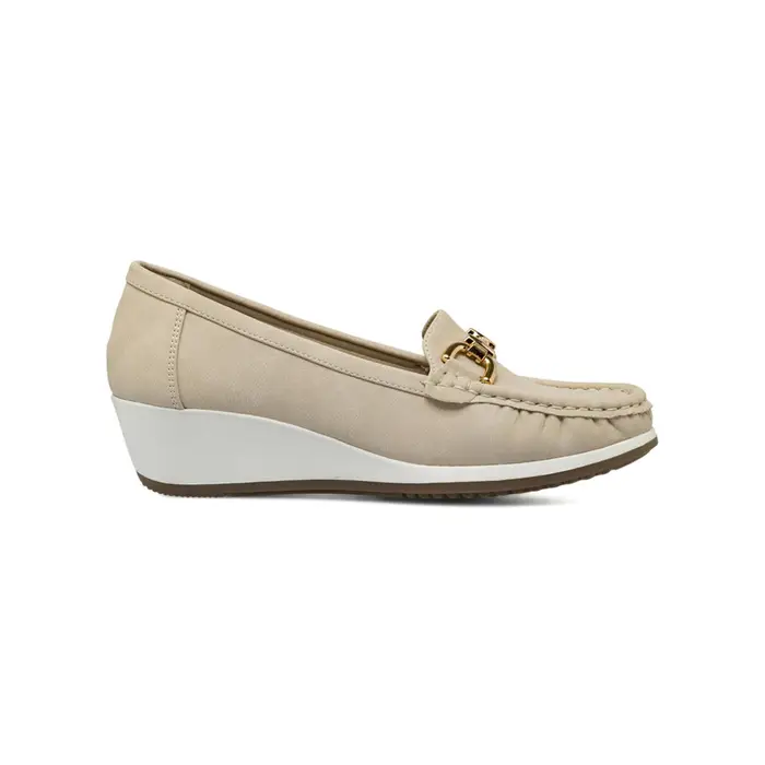 CASUAL COMFORT Mocassini beige da donna con morsetto metallico