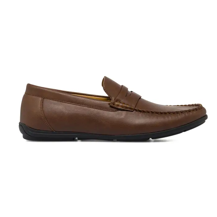 CASUAL COMFORT Mocassini penny loafer comfort marroni da uomo con cuciture a vista