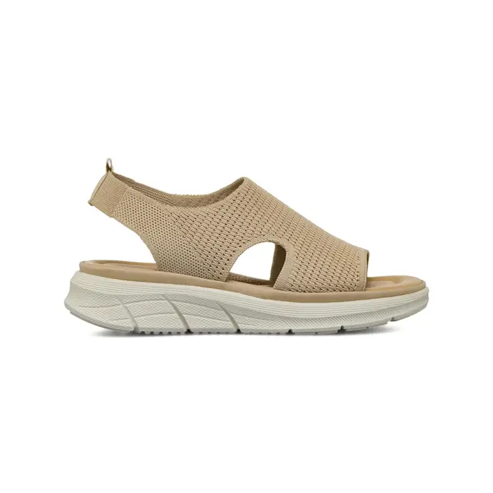 CASUAL COMFORT Sandali comfort beige da donna in tessuto effetto maglia con zeppa bassa