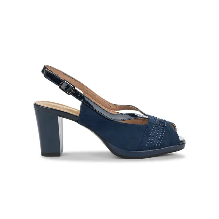 CASUAL COMFORT Sandali comfort blu da donna effetto scamosciato con strass e tacco 7 cm