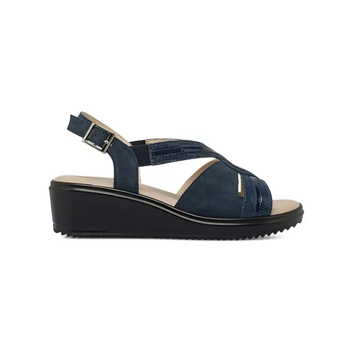 CASUAL COMFORT Sandali comfort blu da donna in pelle effetto pitonato con zeppa