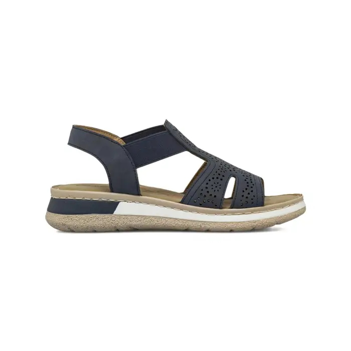 CASUAL COMFORT Sandali comfort blu navy da donna con lavorazione traforata e zeppa