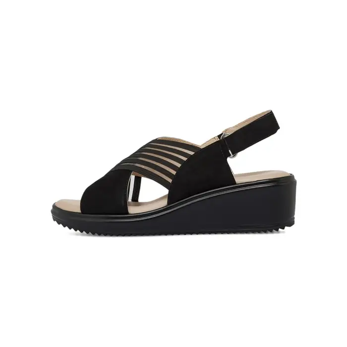 CASUAL COMFORT Sandali comfort da donna neri in pelle con zeppa