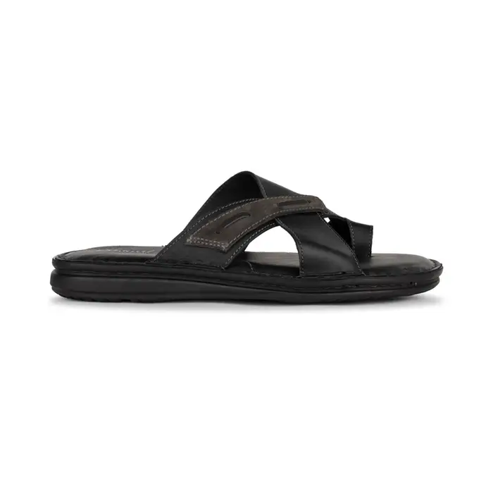 CASUAL COMFORT Sandali comfort da uomo in pelle nera con fasce incrociate e dettaglio scamosciato