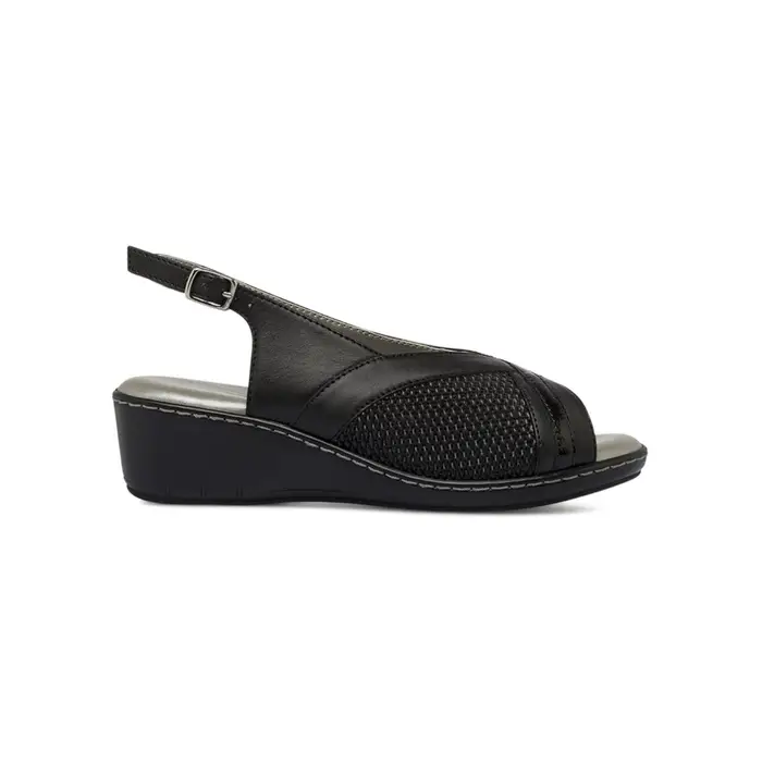 CASUAL COMFORT Sandali comfort neri da donna in pelle con zeppa