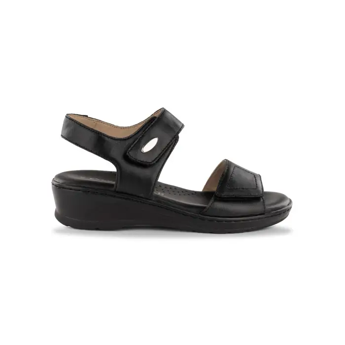 CASUAL COMFORT Sandali comfort neri da donna in pelle con zeppa e inserto metallico