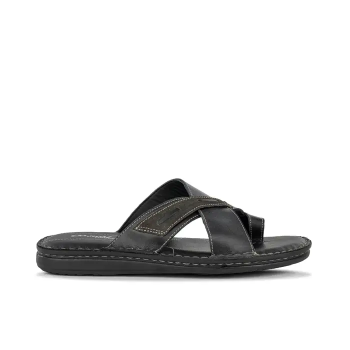 CASUAL COMFORT Sandali neri da uomo in pelle modello infradito con cuciture