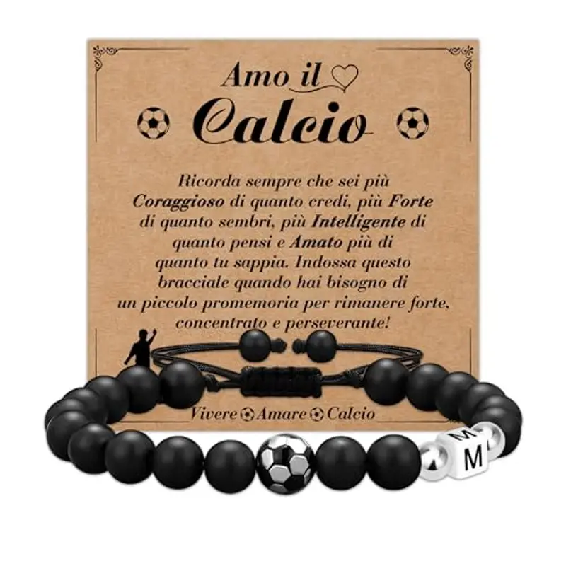 Casxyue Regalo Calcio Per Bambino Ragazzo Bracciale Bambino Con Ciondololettera Iniziale A-Z Per Figlio Fratello Regalo di Compleanno