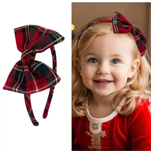 Bottega della Principessa Cerchietto per Capelli Bambina in Tartan Scozzese-Cerchietto Bambina con fiocco rosso