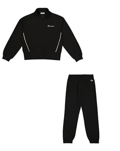 Champion Legacy Girl-Full Zip Sweatsuit Elastic Cuff Tuta da Allenamento, Black (KK001), 7