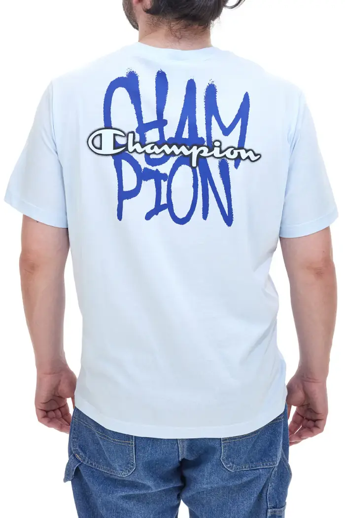 CHAMPION Maglia a Maniche Corte Azzurra Con Stampa nel Retro 22077