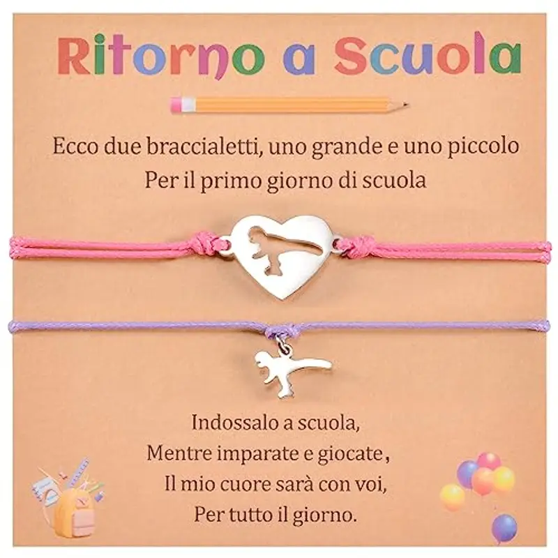 Cheerslife 2 pezzi Ritorno a Scuola Bracciali Regali, Dinosauro Bracciali Set per mamma e figlia, regolabile mamma e me gioielli Primo