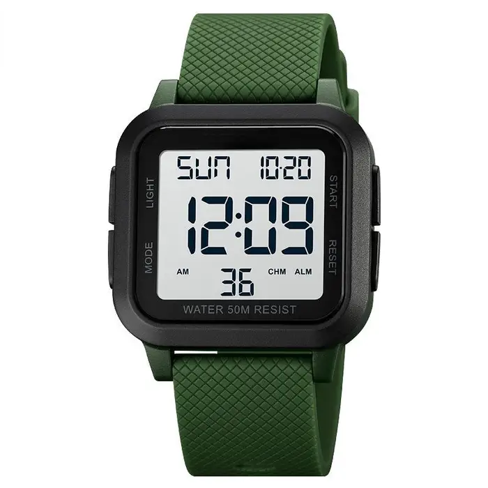 Orologio digitale sportivo Orologi da uomo alla moda Cronografo a LED Data Conto alla rovescia Orologio da polso elettronico Orologio maschile impermeabile verde/bianco