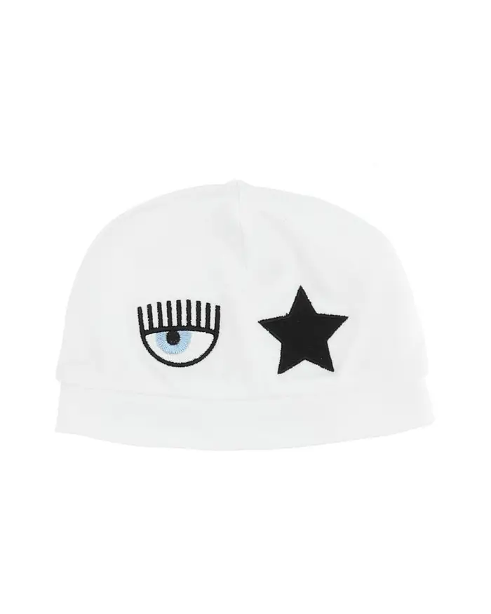 Chiara Ferragni Cuffietta bianca in cotone interlock con ricamo logo eyestar 3-6 mesi