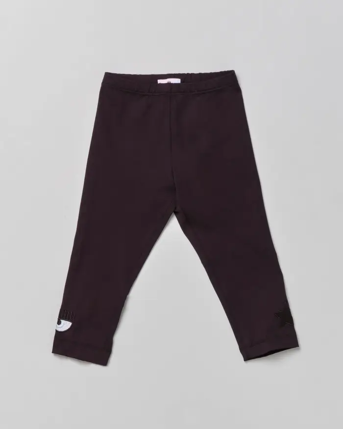 Chiara Ferragni Leggins nero in cotone stretch con logo eyelike sul fondo 4 anni