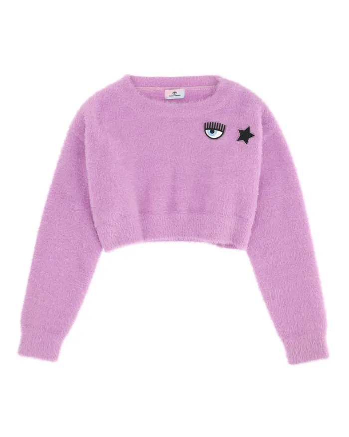 Chiara Ferragni Maglia cropped lilla in tessuto effetto peluche con logo eyestar sul petto 8-10 anni