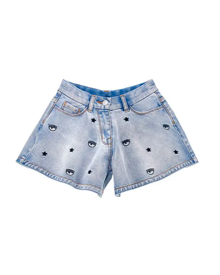 Chiara Ferragni Short denim lavaggio chiaro stone washed con logo eyestar all over 8-10 anni
