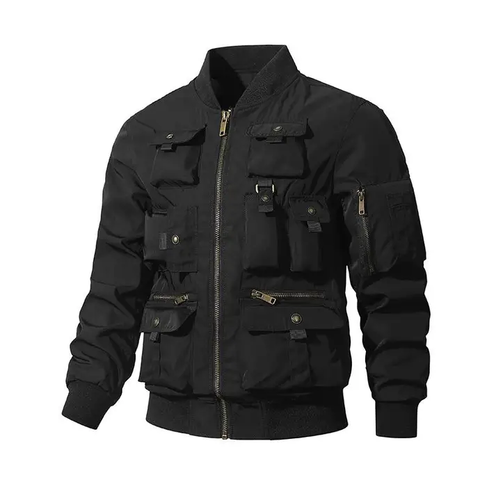 Giacca Bomber da Uomo Retro Giacca da Baseball Americana Salopette Multitasche Giacca Funzionale Top Antivento Tre L