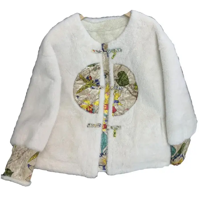 Nuovo stile cinese, stile corto, top, cappotto da donna in pelliccia ecologica one all bianco
