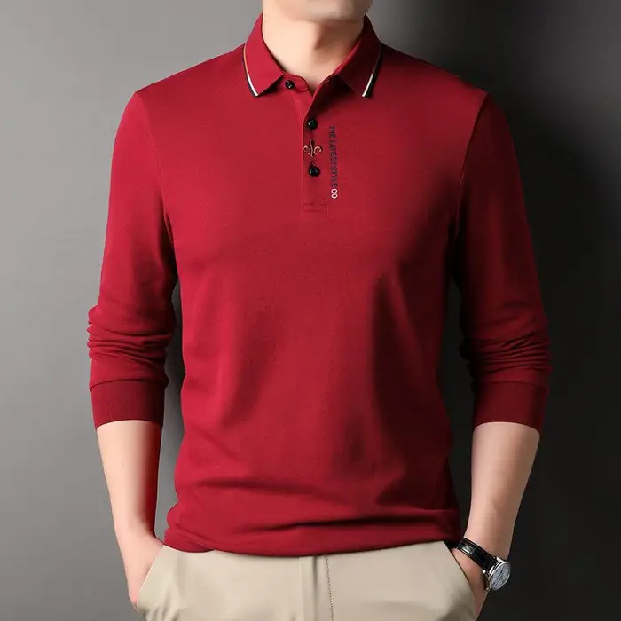 T-shirt a maniche lunghe con risvolto da uomo ricamata alla moda nuova primavera e autunno polo da uomo XXXL