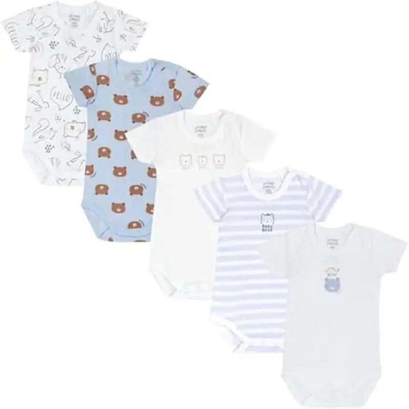 Chicco Body Neonato e Neonata, Set di 5 Body a Maniche Corte 100% Cotone, Unisex Bambino e Bambina 0
