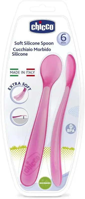 Chicco Cucchiaio in silicone Duplo Soft Pink 6m+ 2 unità