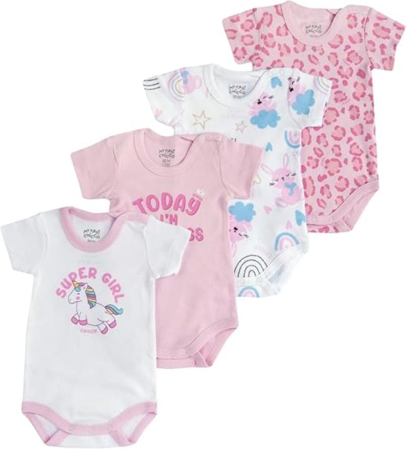 Chicco Set Body Neonato Manica Corta Unisex Bianco-Rosa 18 Mesi