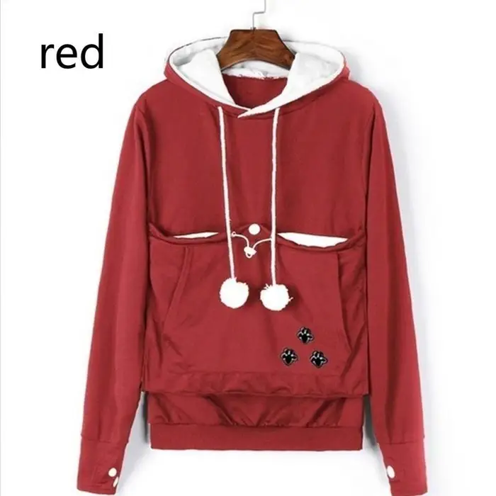 Felpa da donna Autunno e inverno Moda calda con coppia di gatti Felpa con cappuccio per cani da compagnia Maglione con tasca grande ricamato viola M