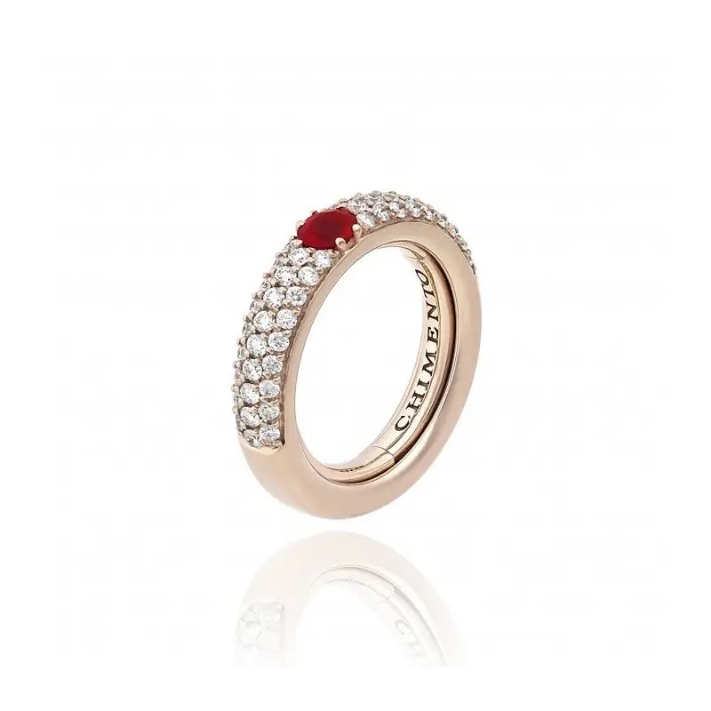 CHIMENTO Anello Oro Rosa Con Brillanti Bianchi/Rubini