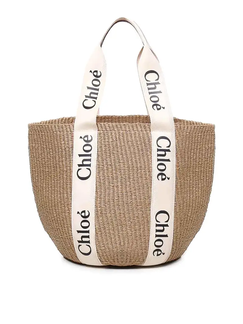Chloe' Borsa di cesto grande legnoso Beige