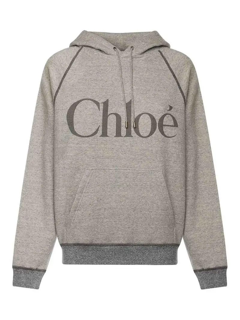 Chloe' Felpa con logo in pile di misto cotone Grigio