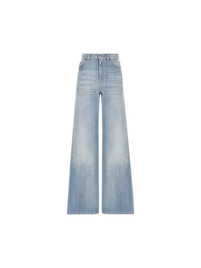 Jeans a gamba ampia e vita alta in denim di cotone BLU