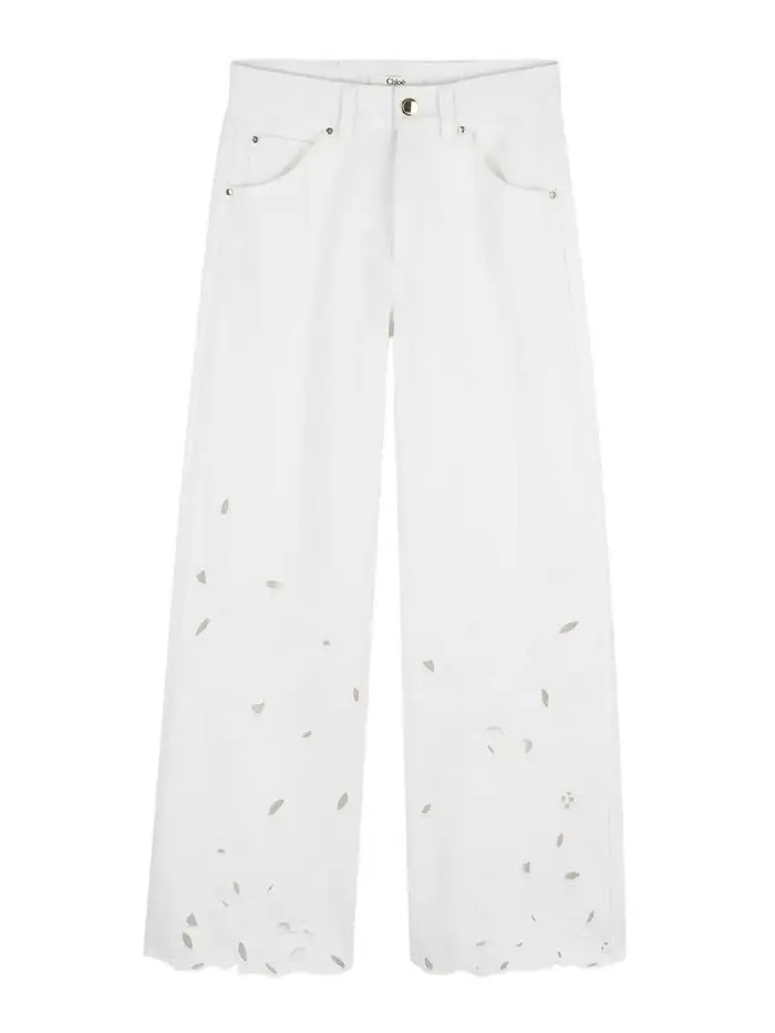Chloe Pantaloni Con Ricamo Bianco