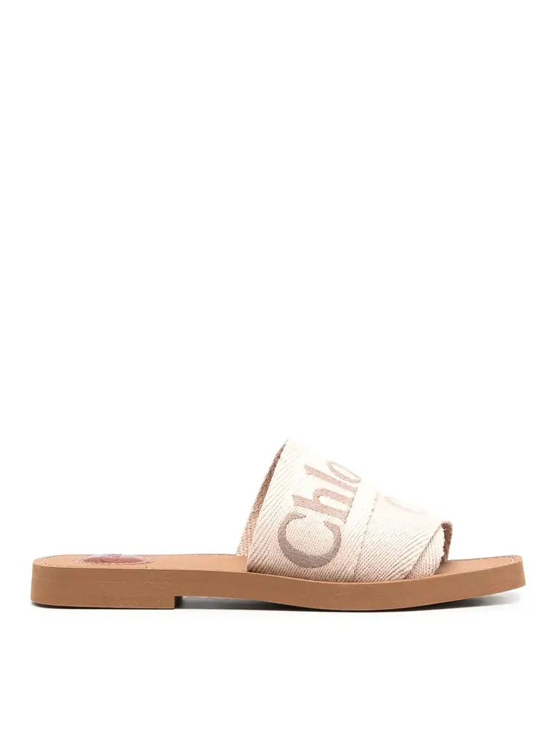 Chloe' Sandali bassi Woody in tela e pelle Beige
