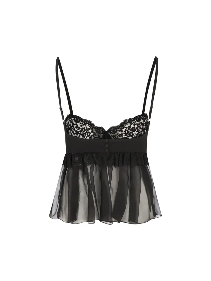 Top lingerie con spalline sottili in crêpe de chine NERO