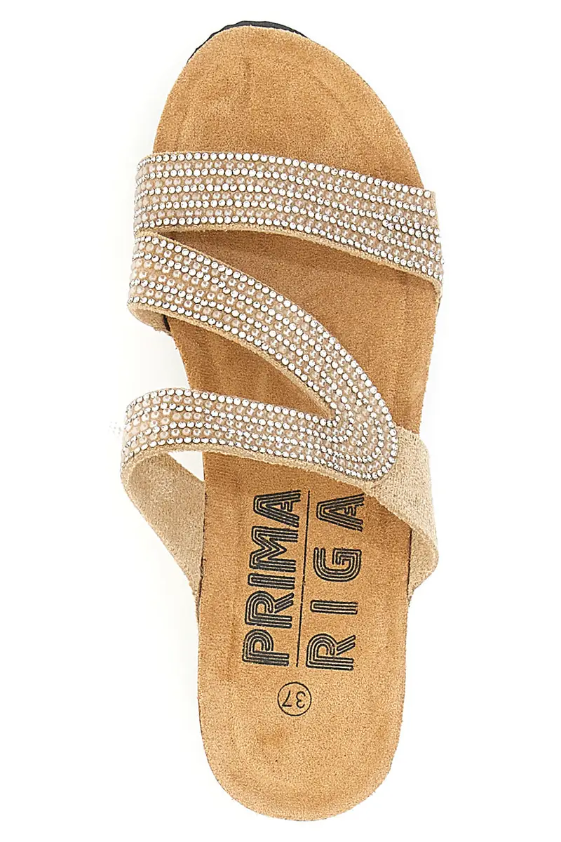 PRIMA RIGA Ciabatte beige con zeppa e strass 12503 miniatura 3