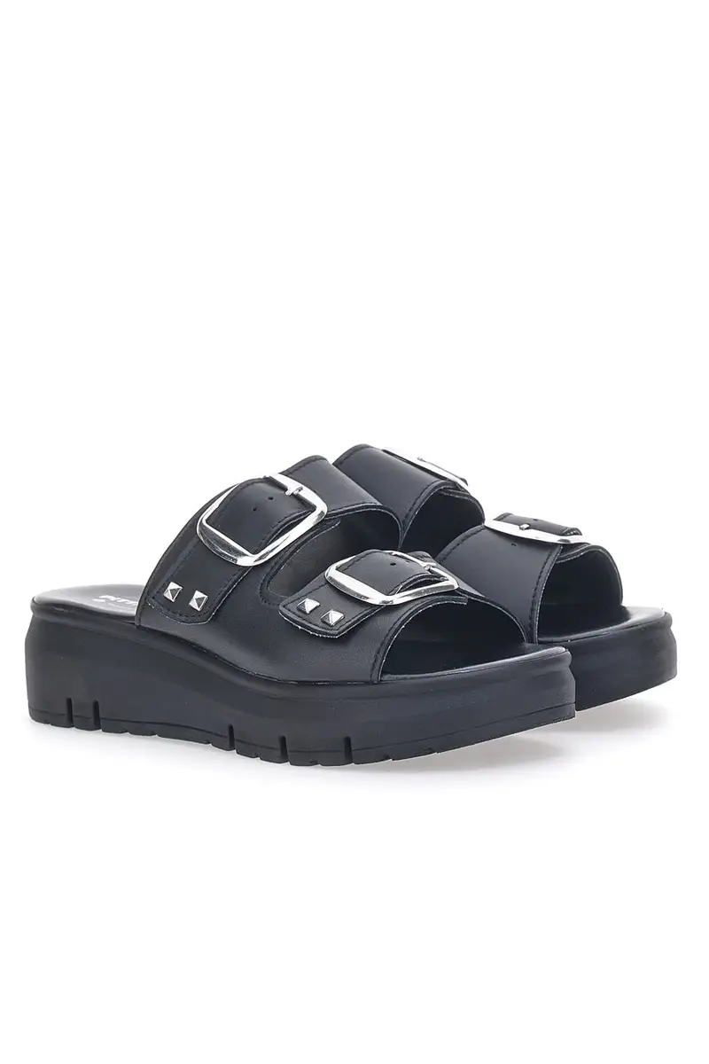 PITTARELLO LOVE Ciabatte in vera pelle nere con fibbie 35801919