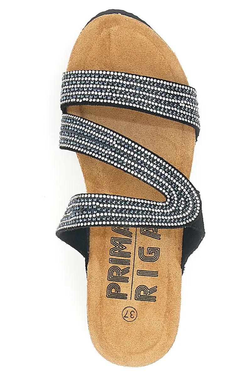 PRIMA RIGA Ciabatte nere con zeppa e strass 12503 miniatura 3