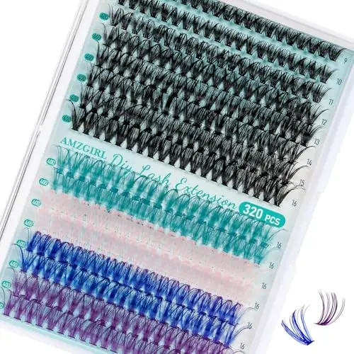 AMZGIRL LASH Ciglia individuali, ciglia a grappolo D Ciglia a grappolo individuali 320Pcs Extension ciglia, ciglia morbide, ciglia