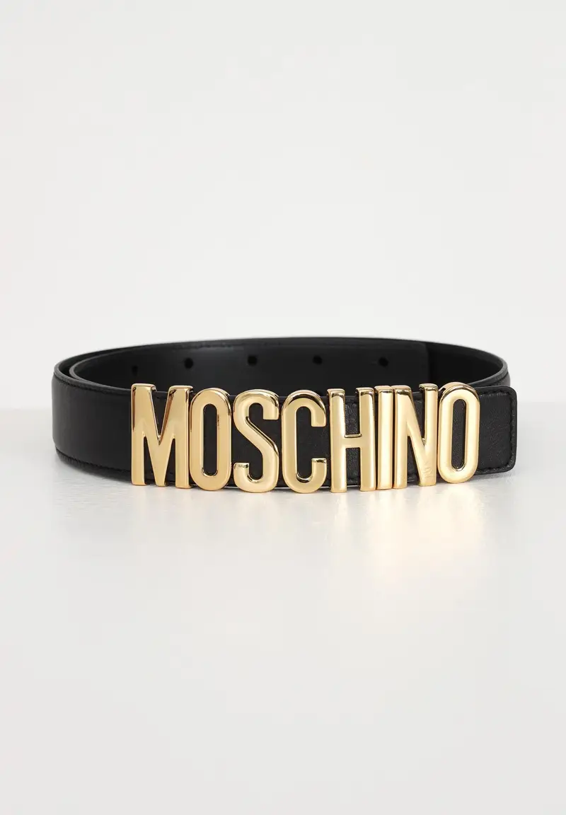Moschino Cintura nera per uomo e donna con fibbia logata