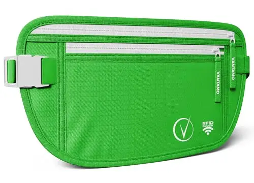Vantamo Cintura per soldi da viaggio nascosta, portafoglio con protezione RFID, adatta per passaporto e telefono con custodia
