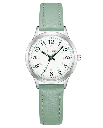 CIVO Orologio Bambino Bambina Analogico: Orologio da Polso Bambini 5-12 Anni Cinturino Pelle Verde - Facile da Leggere