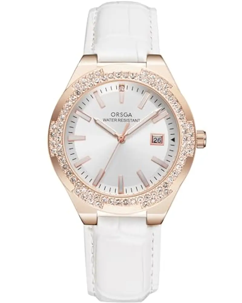 CIVO Orologio Donna Elegante Diamanti Analogico Orologio da Polso Impermeabile Calendario Cinturino Cuoio Bianco