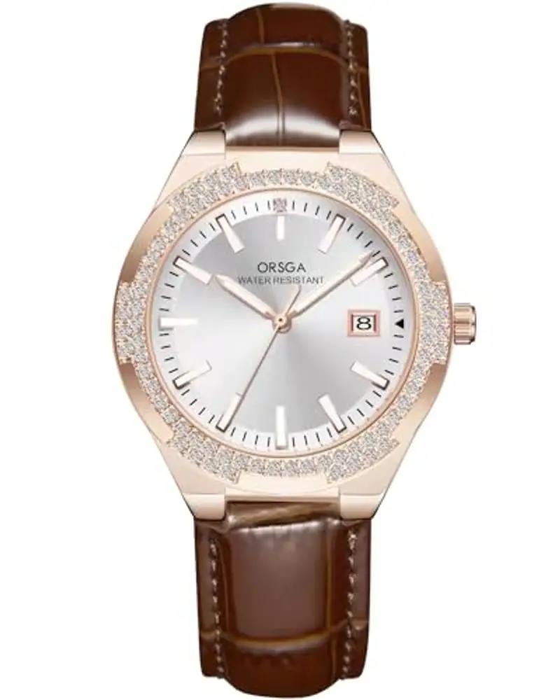 CIVO Orologio Donna Elegante Diamanti Analogico Orologio da Polso Impermeabile Calendario Cinturino Cuoio Marrone