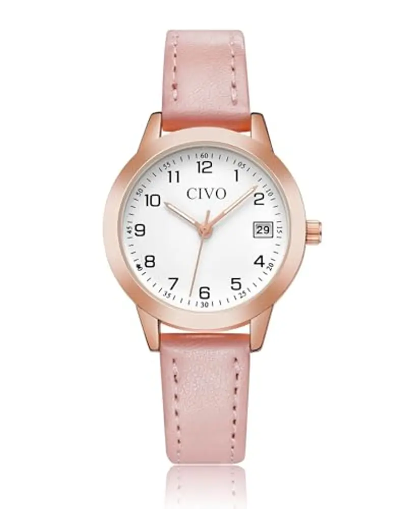 CIVO Orologio Donna Pelle Rosa: Elegante Piccolo Analogico Orologi da Polso Impermeabile - Minimalista Quadrante con Numeri Arabi