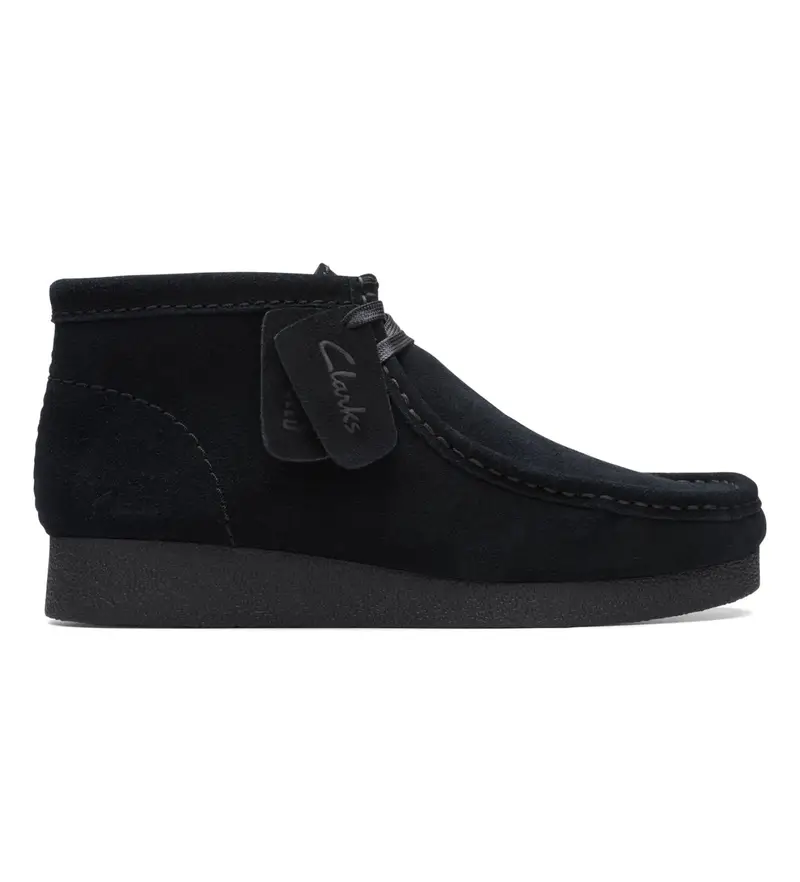 Clarks per donna. 26174743 Stivaletti Wallabee in pelle nera, Nero, Basso, Stringhe, Casual