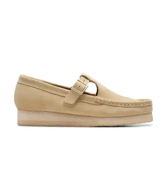Clarks per donna 26175665 Scarpe Wallabee T Bar in pelle beige, 1 a 3 cm, Camoscio, Fibbia, Casual