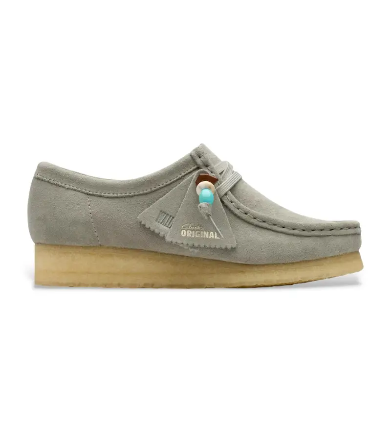 Clarks per donna. 26180656 Scarpe Wallabee in pelle grigia, Basso, Camoscio, Stringhe, Casual, Grigio Verde