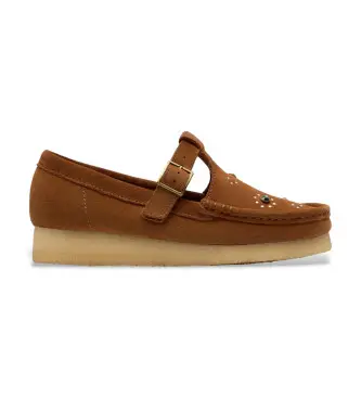 Clarks per donna 26183079 Scarpe Wallabee T Bar marroni (38 5), Marrone, Basso, 1 a 3 cm, Fibbia, Casual Naturale