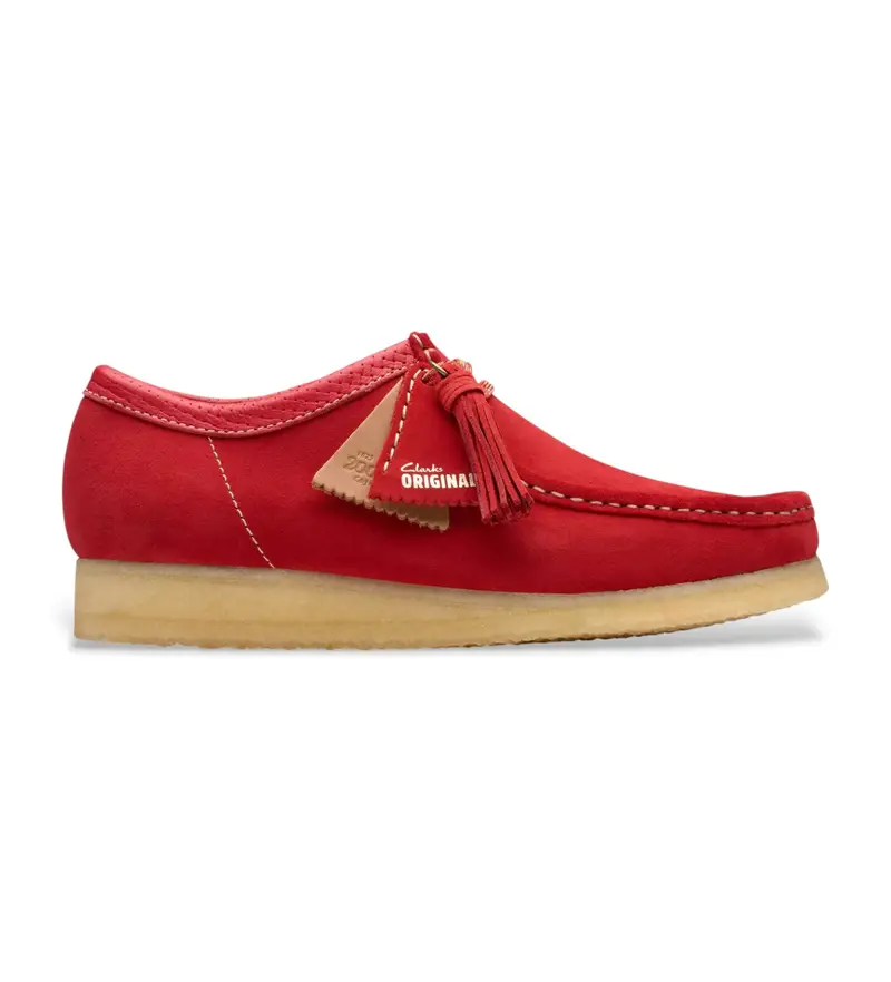 Clarks per uomo 26180195 Scarpe in pelle Wallabee rosse (42 5), Rosso, 1 a 3 cm, Camoscio, Stringhe, Casual